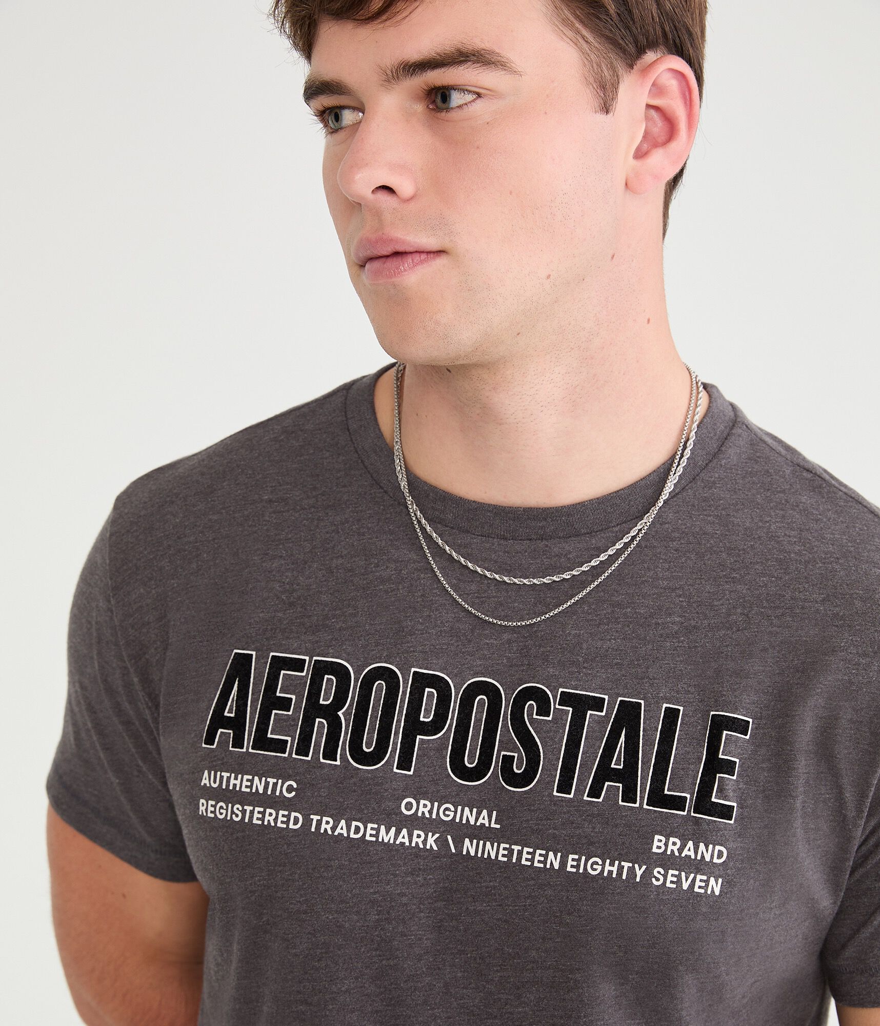Aeropostale Authentic Logo Flocked Graphic Tee