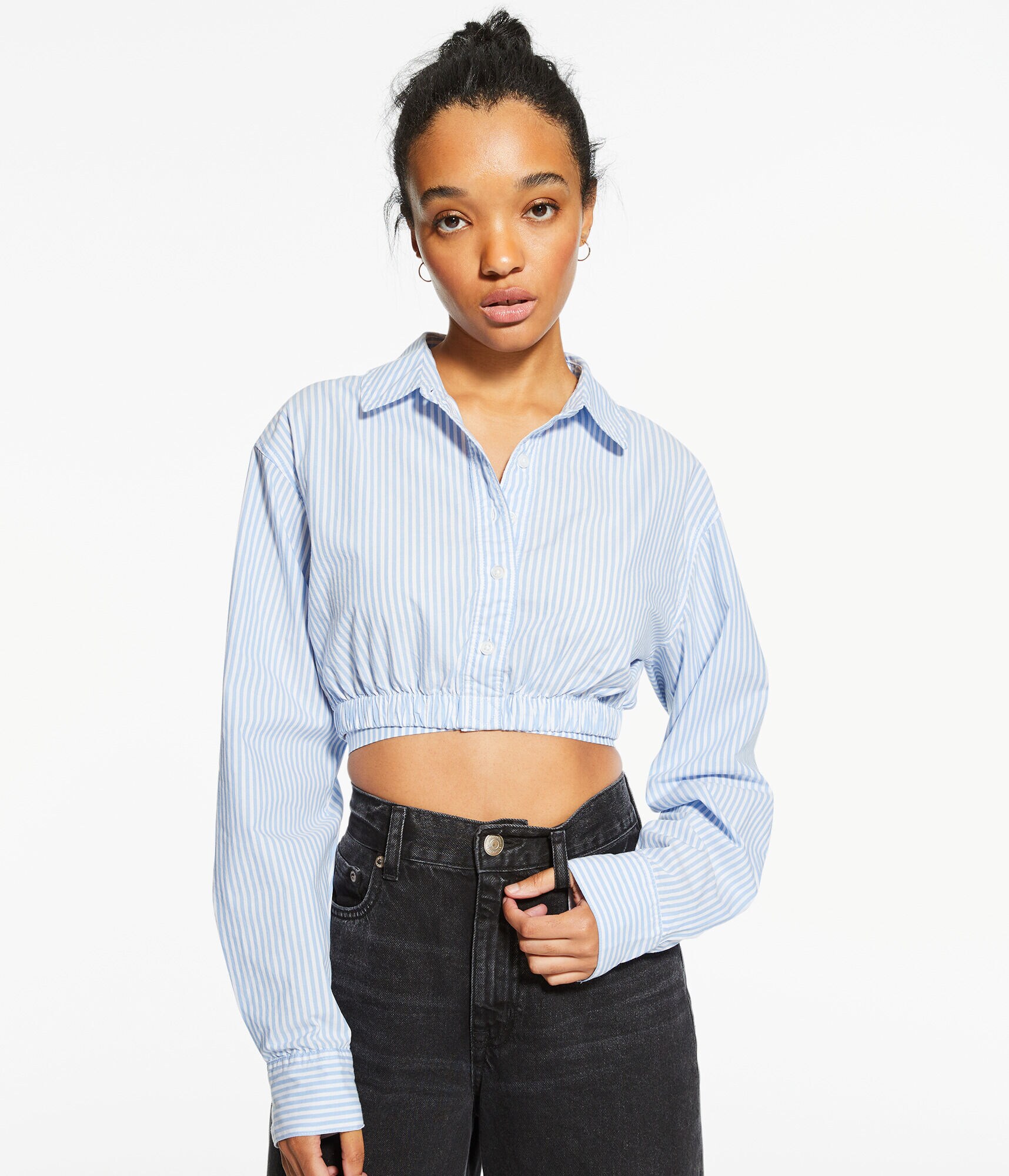 Long sleeve cropped button down shirt Clearance