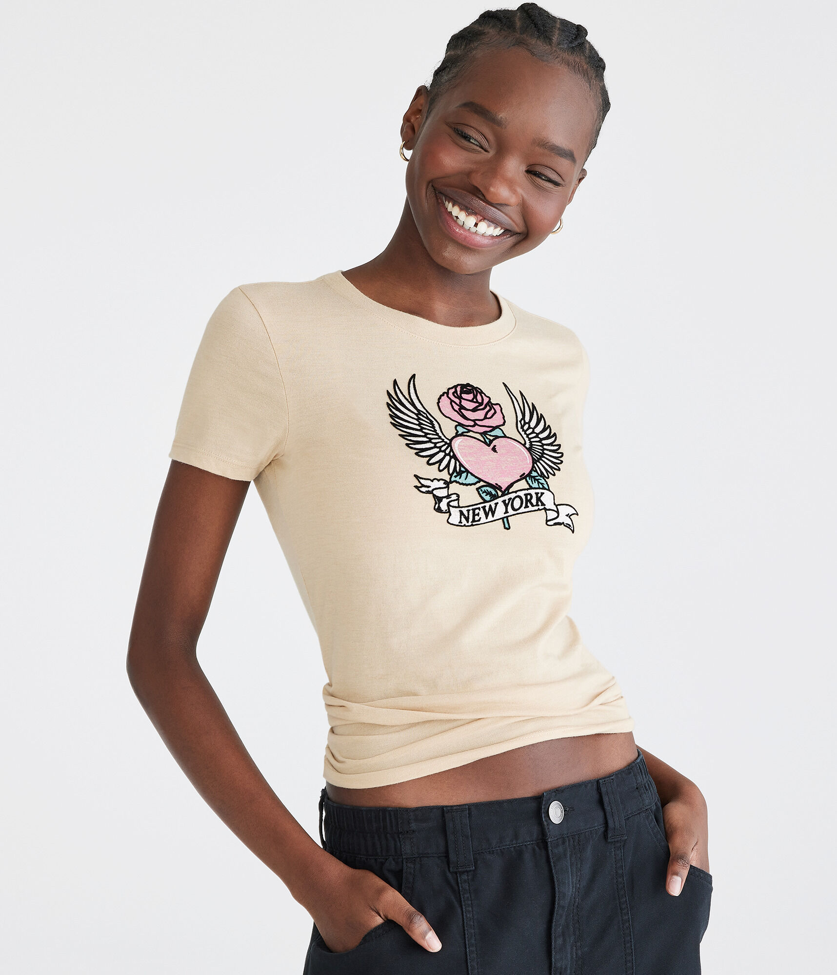 Winged Heart Rose Flocked Graphic Tee