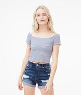 Striped Smocked Off-The-Shoulder Crop Top