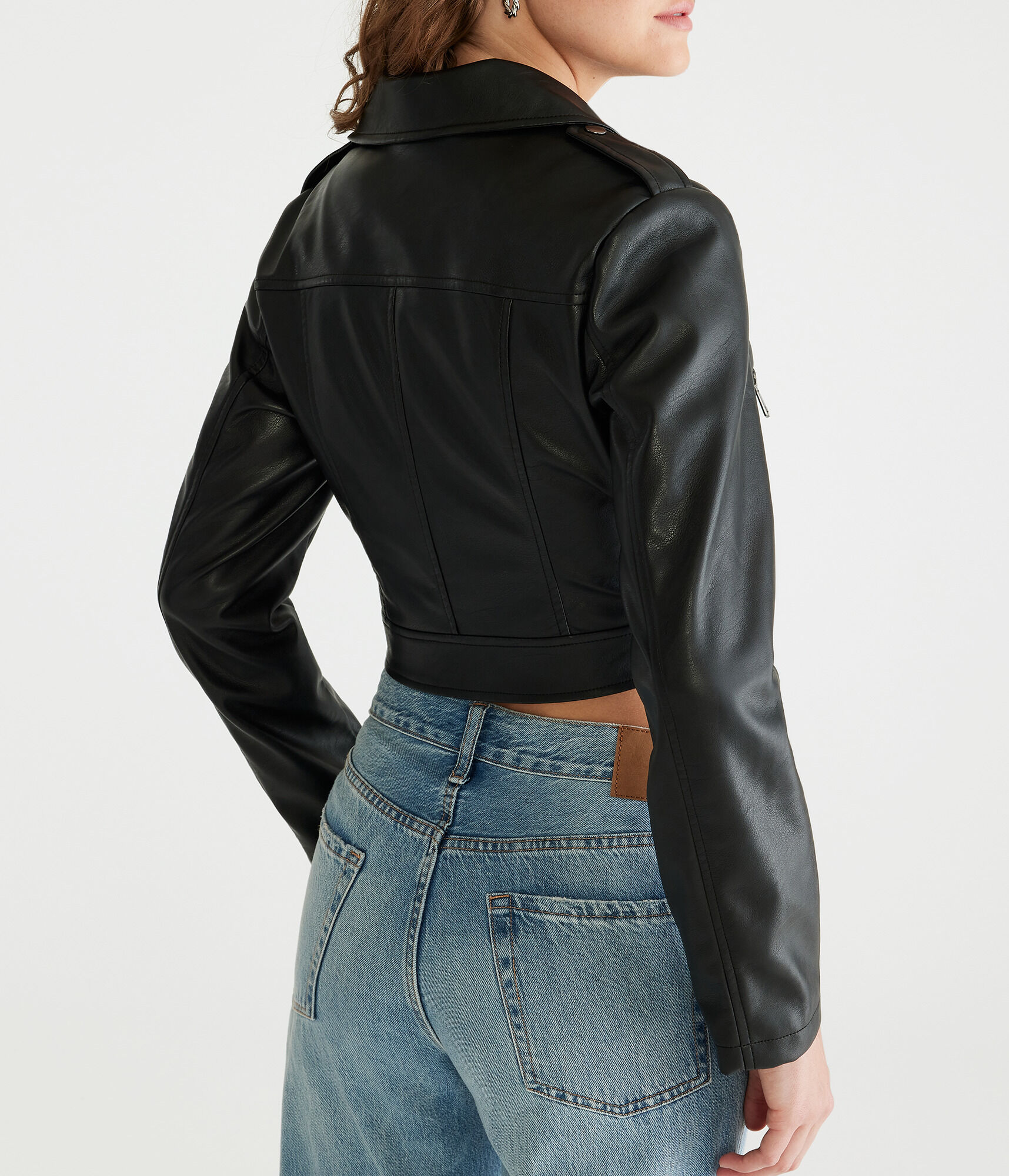 Faux Leather Cropped Moto Jacket