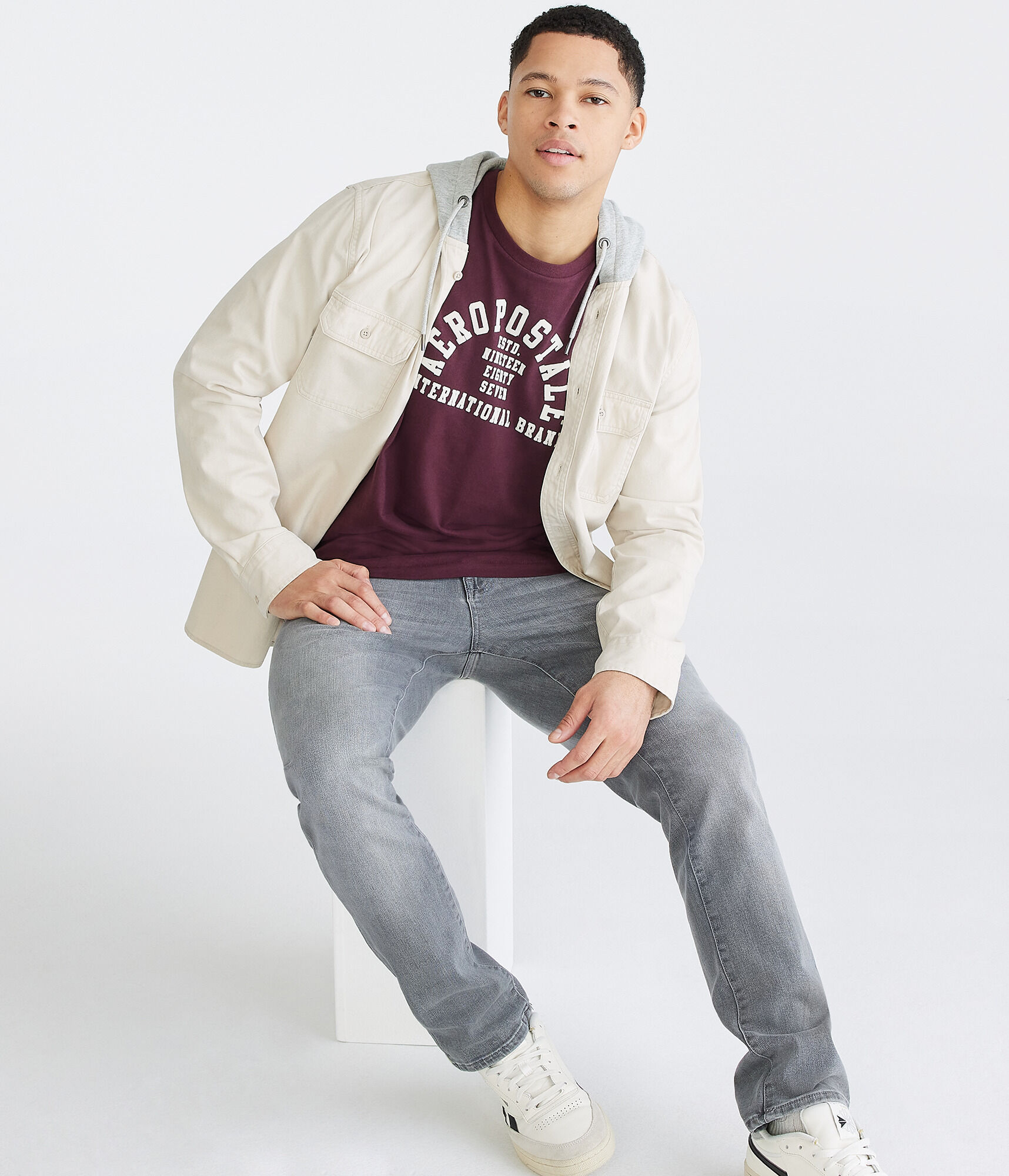 Aeropostale Arch Flocked Graphic Tee