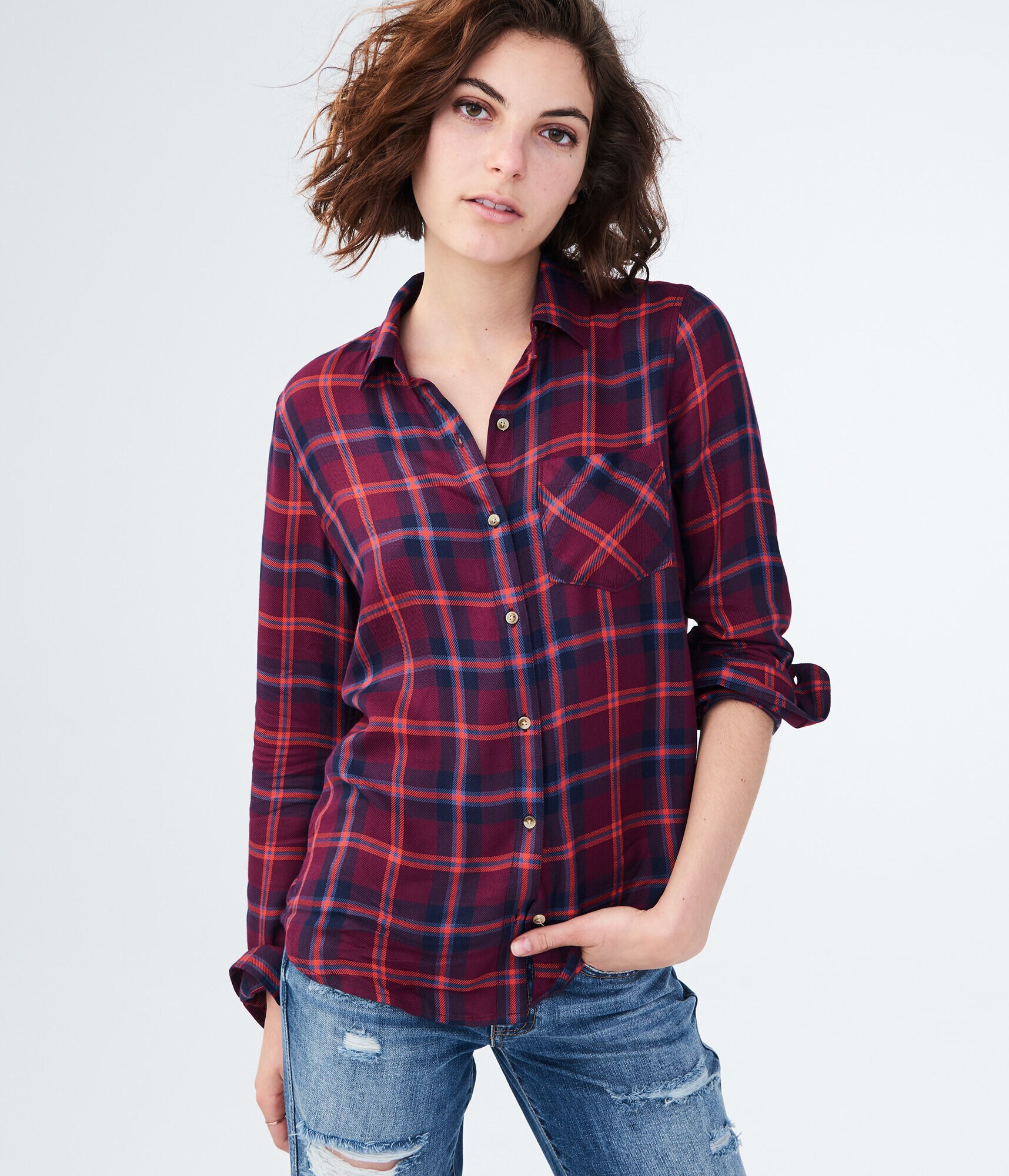 Long Sleeve Plaid Woven Shirt