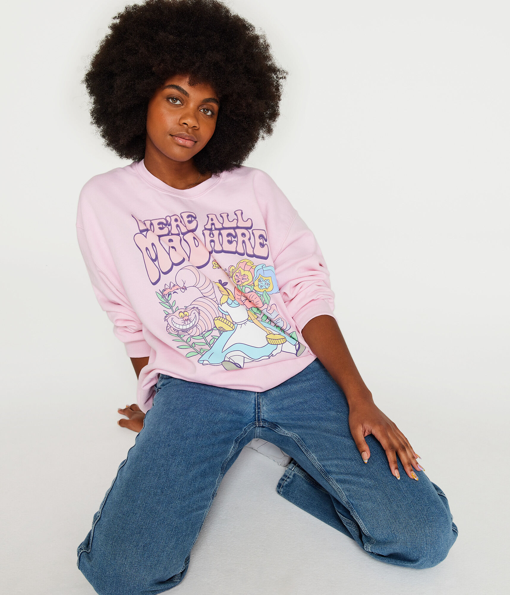 Alice In Wonderland Mad Here Oversized Crew Sweatshirt