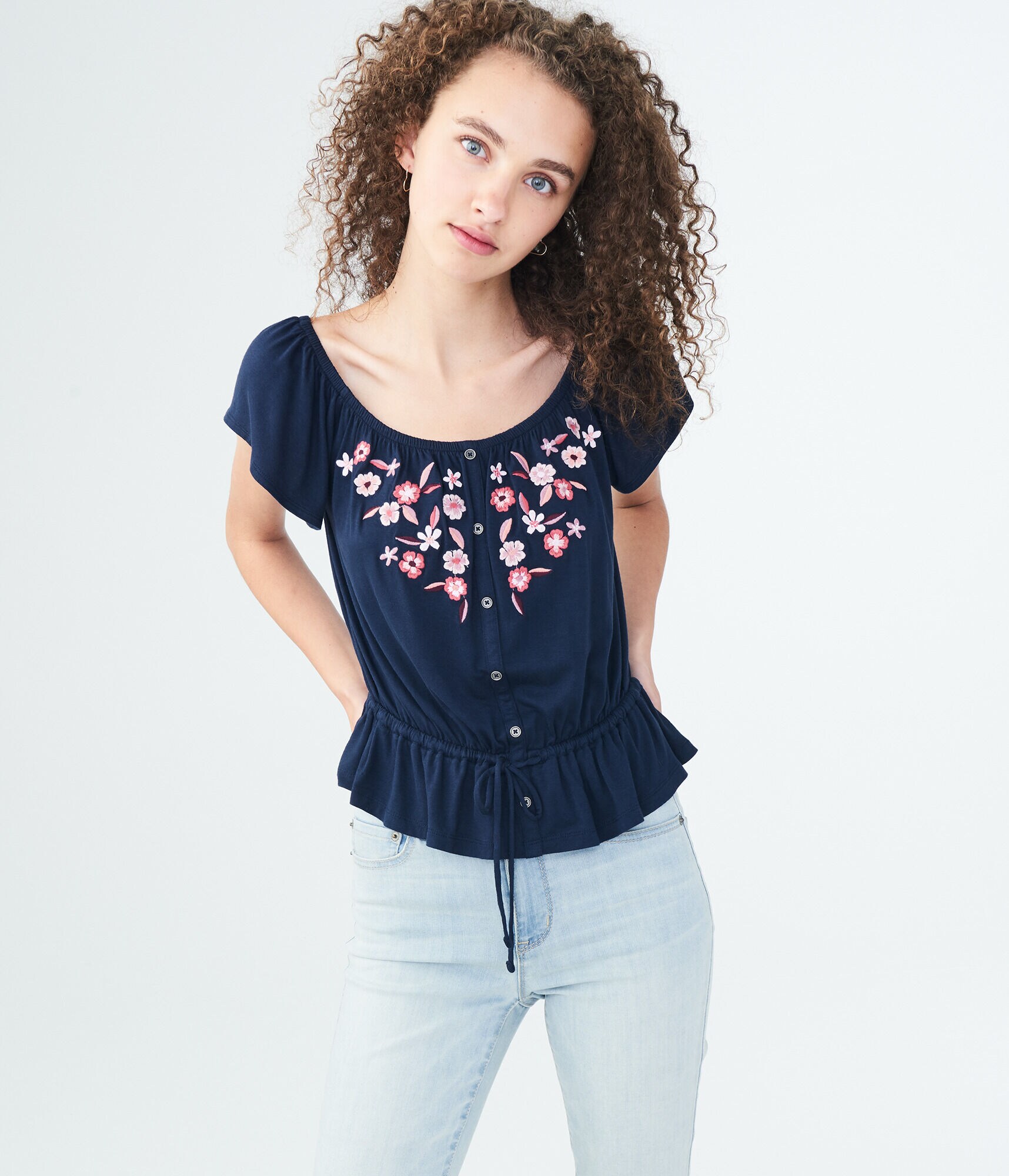Embroidered Off-The-Shoulder Peasant Top