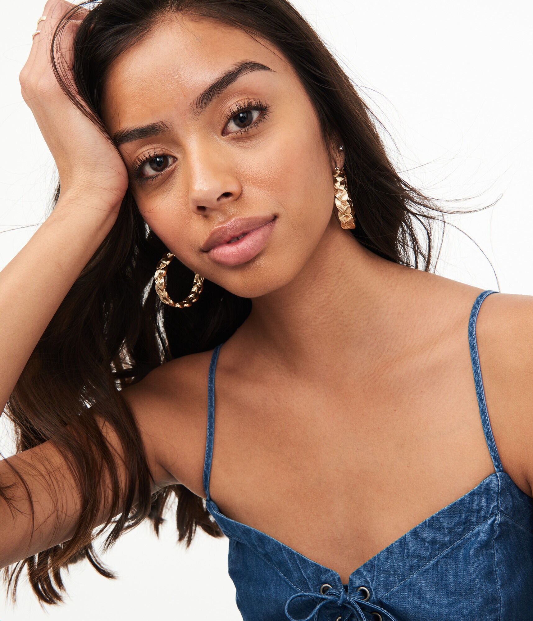 Lace-Up Denim Jumpsuit