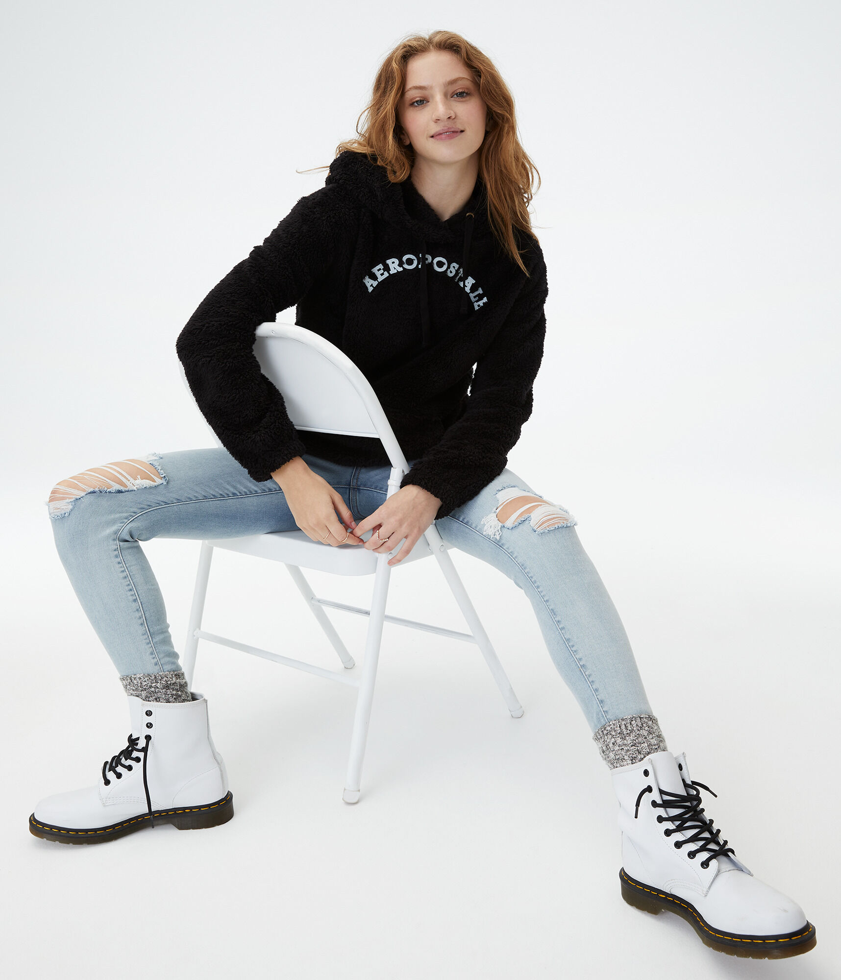 Aeropostale Logo Sherpa Fleece Pullover Hoodie