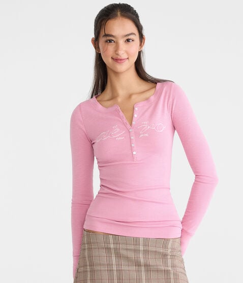 Long Sleeve Aero Logo Graphic Henley Long Sleeve Aero Logo Graphic Henley