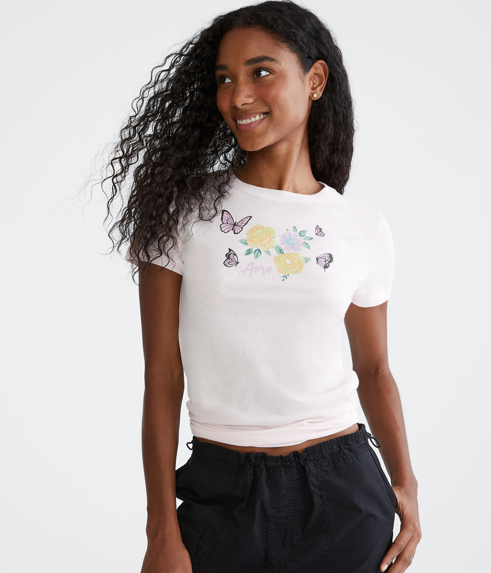 Aeropostale Butterfly Flowers Graphic Tee