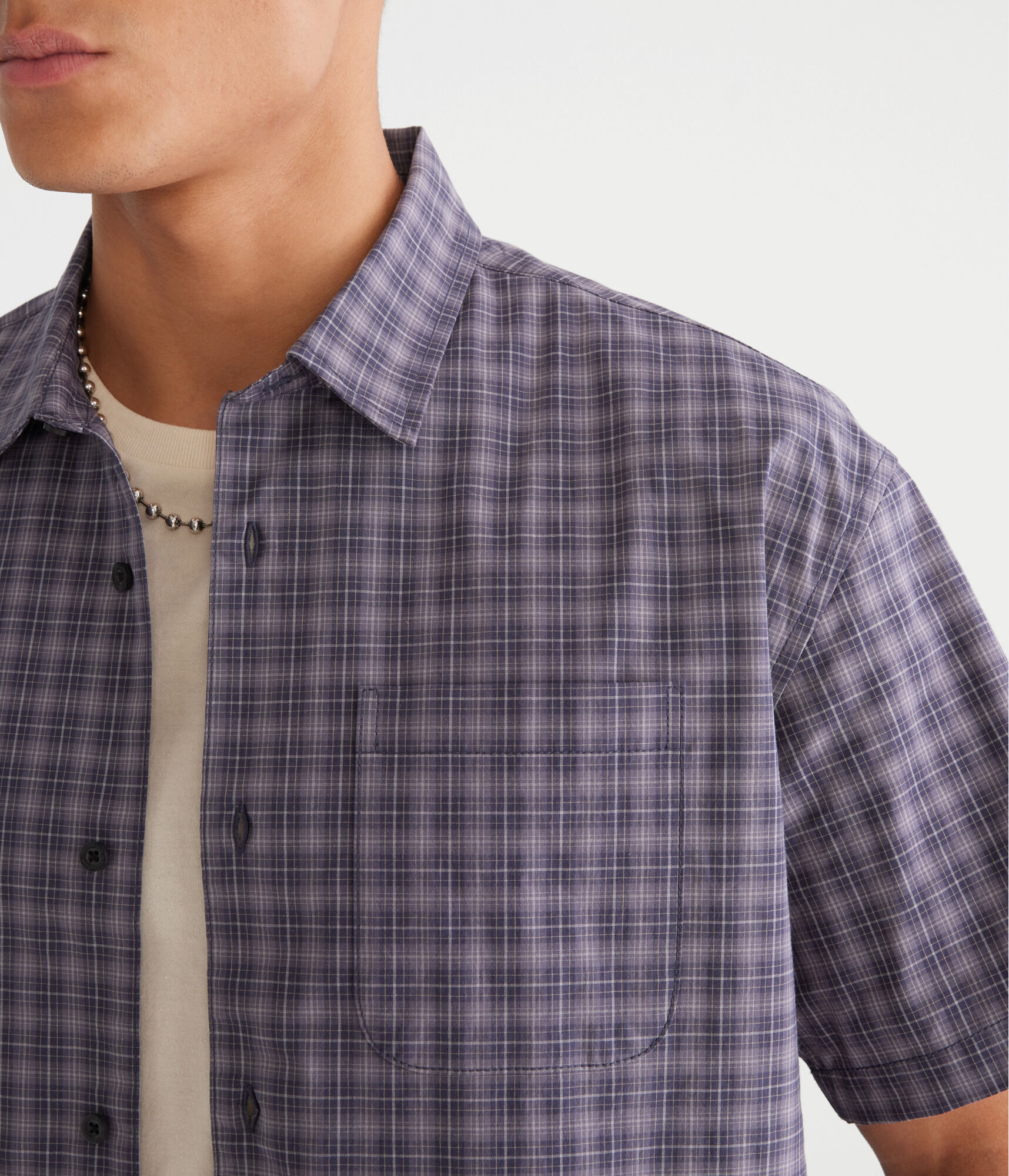 Short Sleeve Micro Plaid Boxy Shirt
