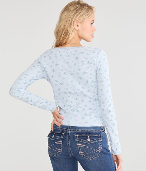 Long Sleeve Seriously Soft Floral Cinch-Front Tee Long Sleeve Seriously Soft Floral Cinch-Front Tee