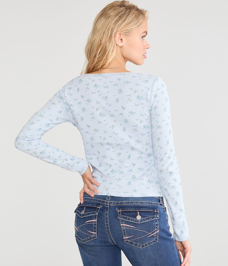 Long Sleeve Seriously Soft Floral Cinch-Front Tee