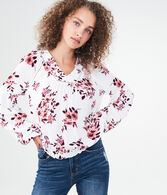 Long Sleeve Floral Pleated Top