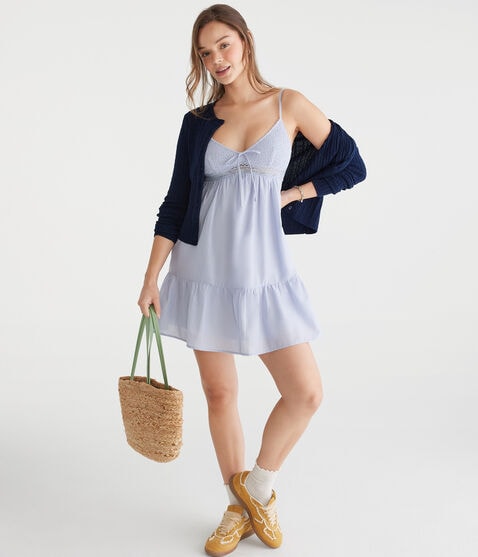 Solid V-Neck Lace-Trim Babydoll Dress Solid V-Neck Lace-Trim Babydoll Dress