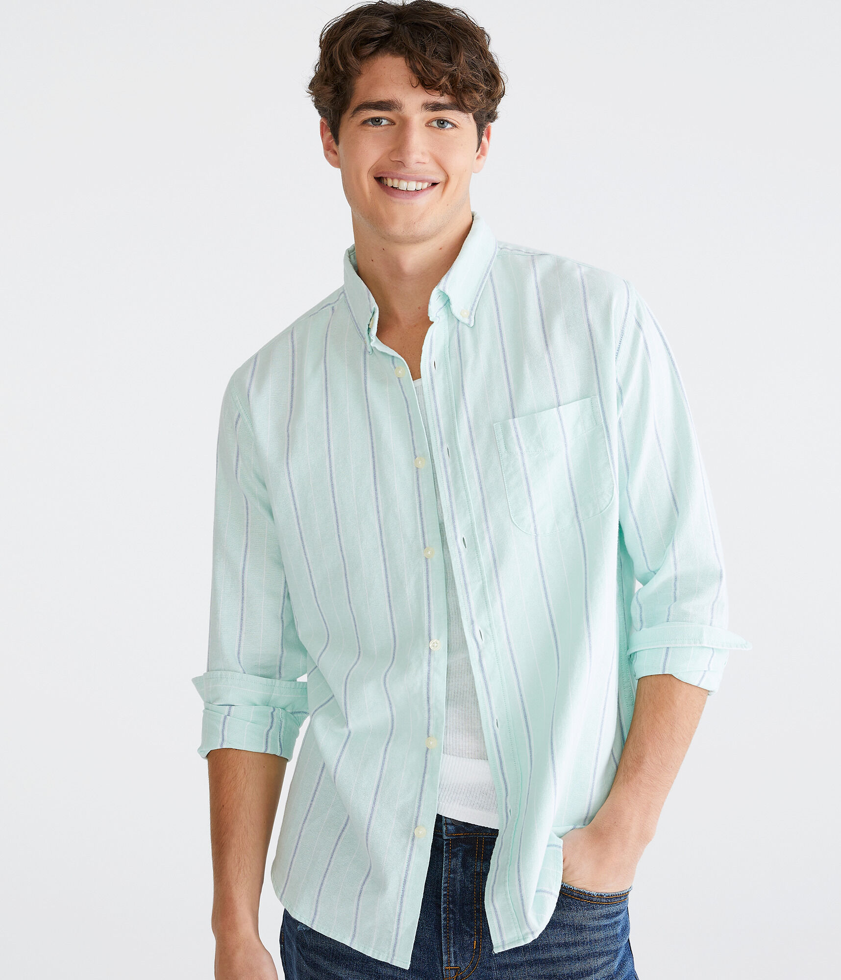 Long Sleeve Striped Oxford Shirt