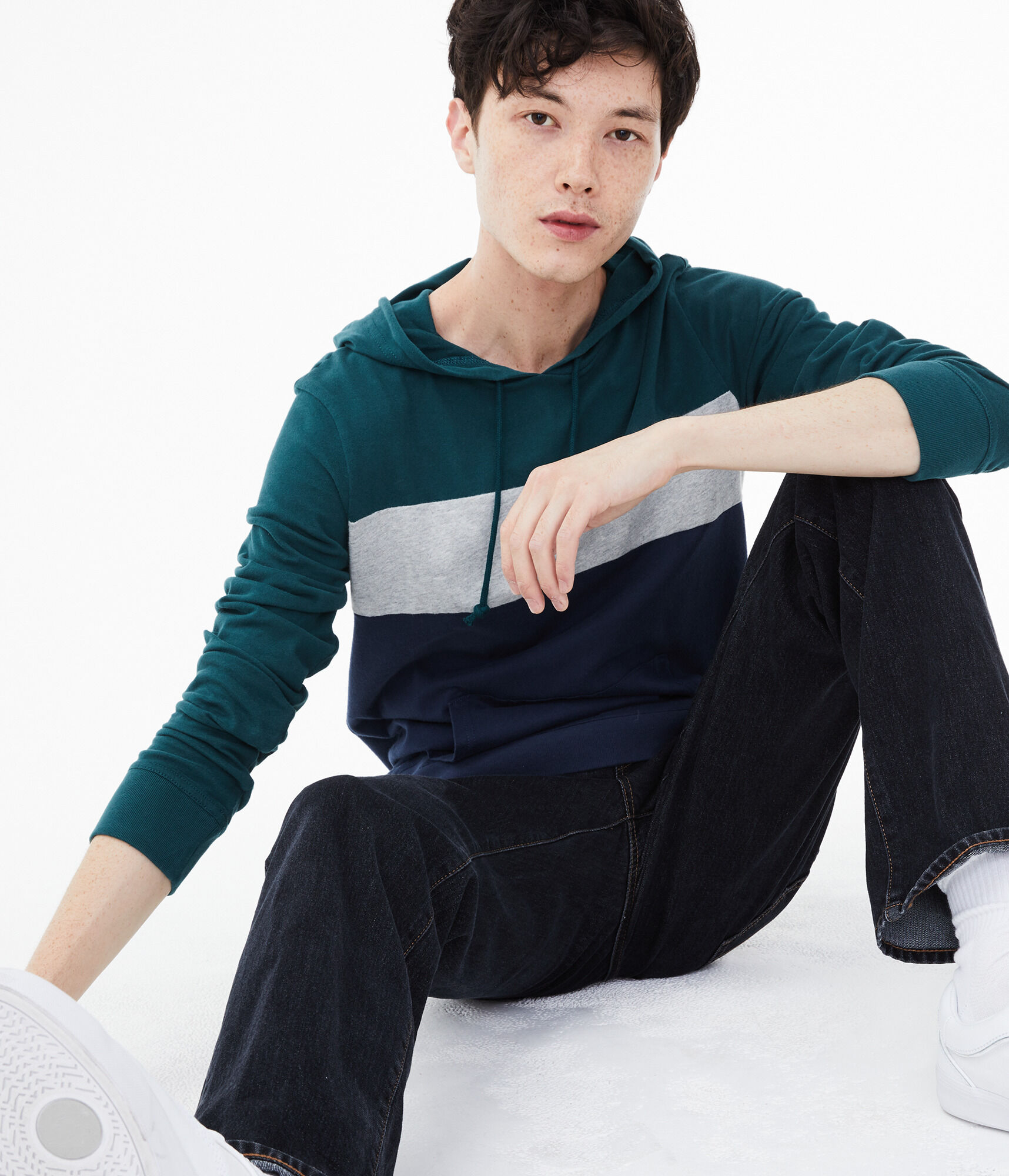 Long Sleeve Colorblock Hooded Tee