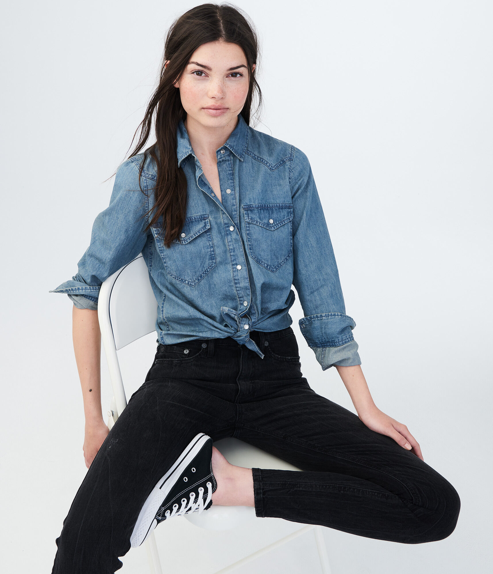 Long Sleeve Chambray Western Woven Shirt