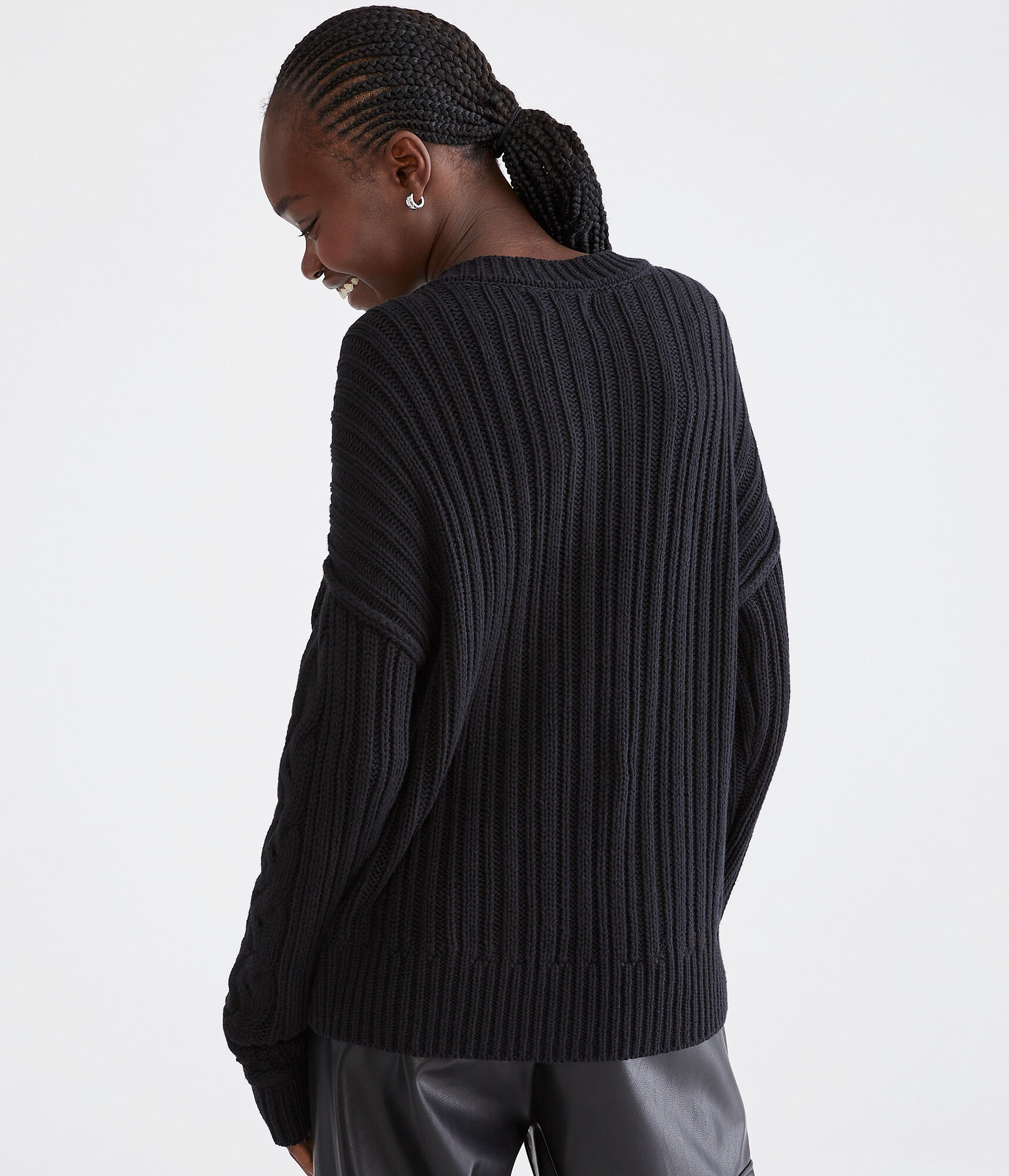 Cable-Knit V-Neck Sweater