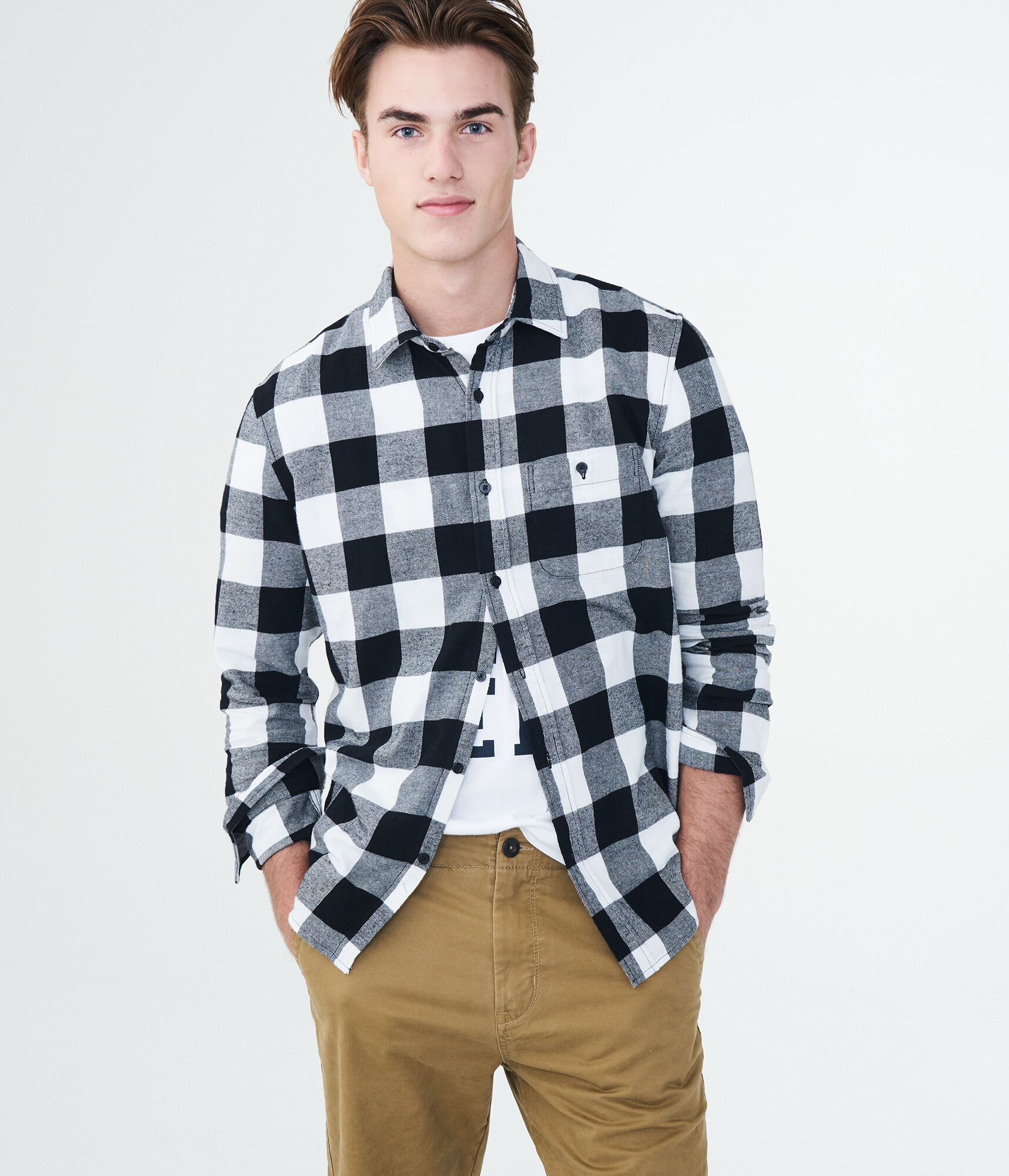 Long Sleeve Buffalo Check Flannel Woven Shirt