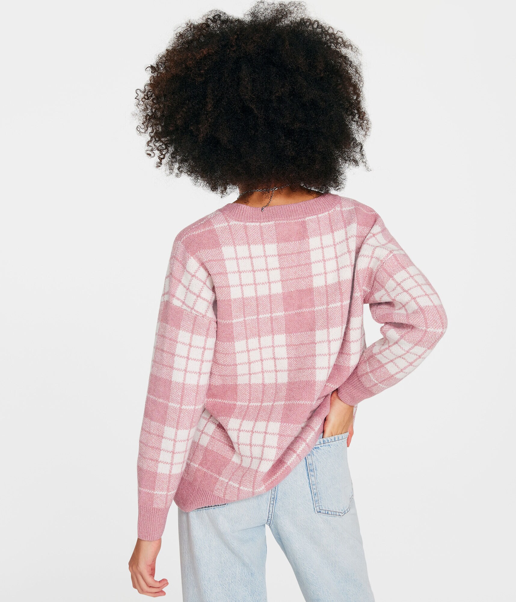 Plaid Oversized V-Neck Sweater