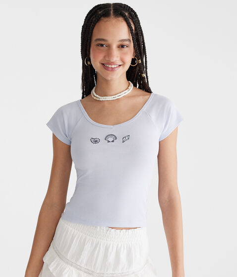 Seriously Soft Seashells Cropped V-Neck Tee Seriously Soft Seashells Cropped V-Neck Tee