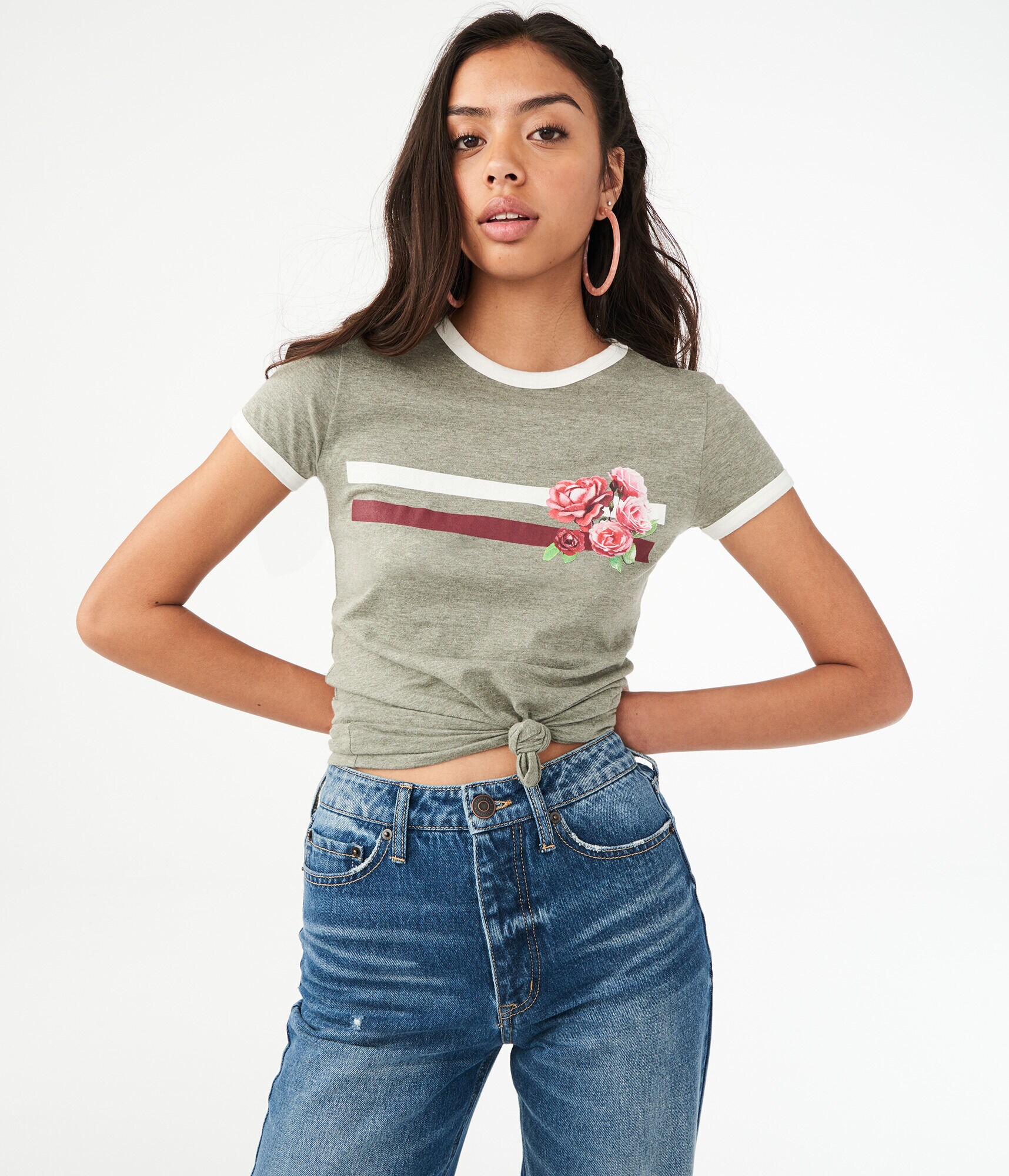 Free State Floral Stripe Ringer Graphic Tee
