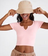 Seriously Soft Acid Wash Cropped Notch-Neck Tee