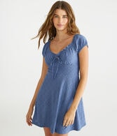 Solid V-Neck Eyelet Bustier Fit & Flare Dress