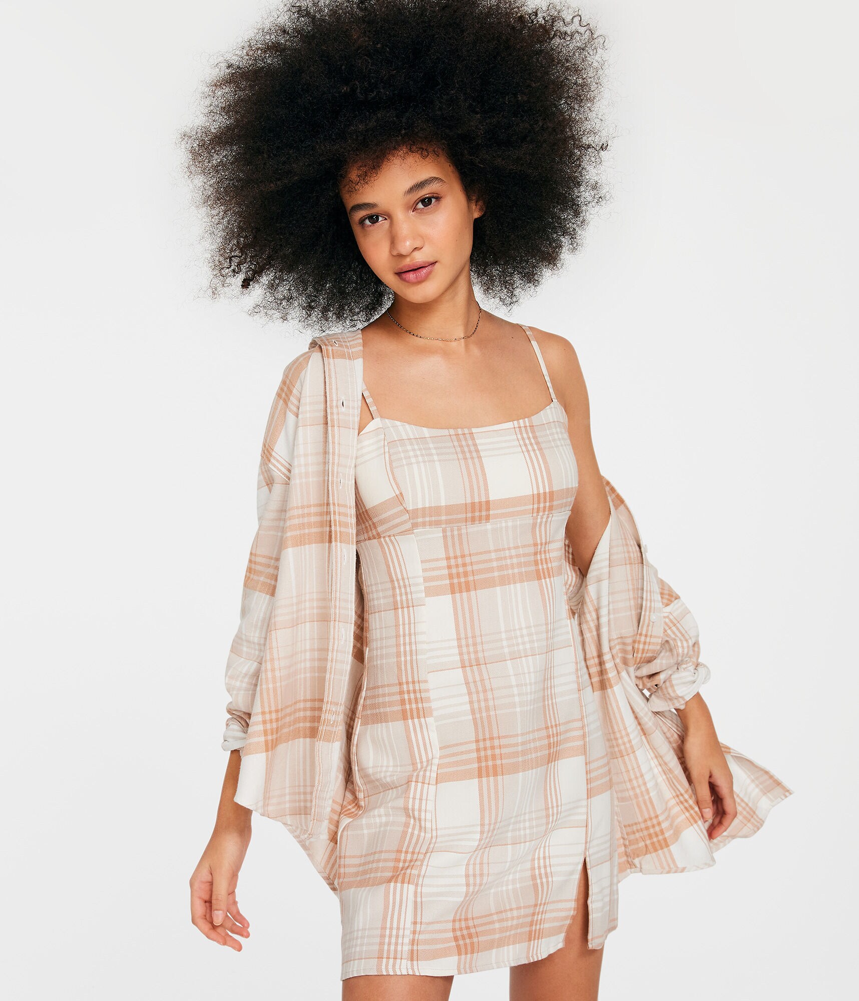 Plaid Scoop-Neck Slim Dress