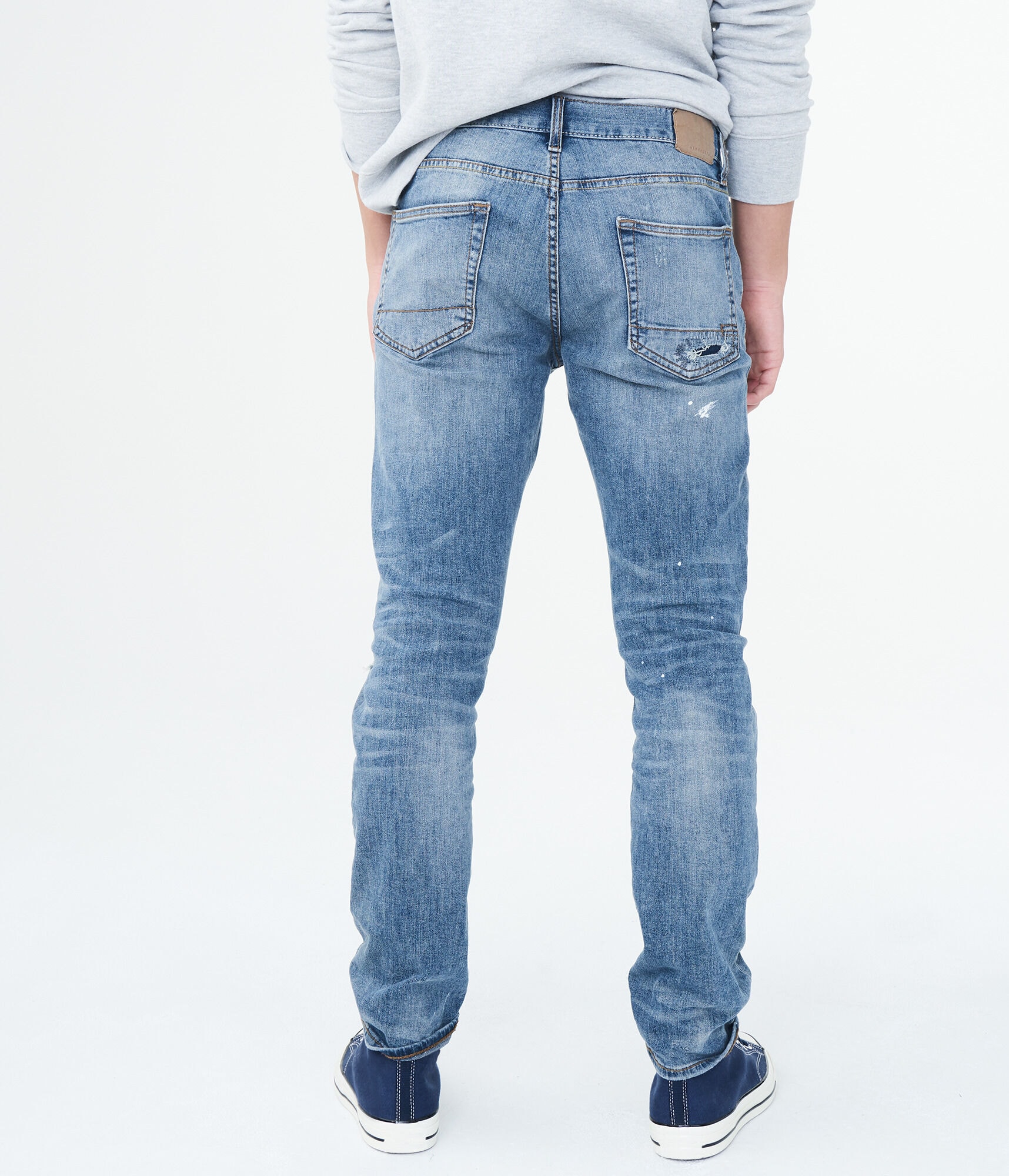 Skinny Medium Wash Rip-And-Repair Stretch Jean