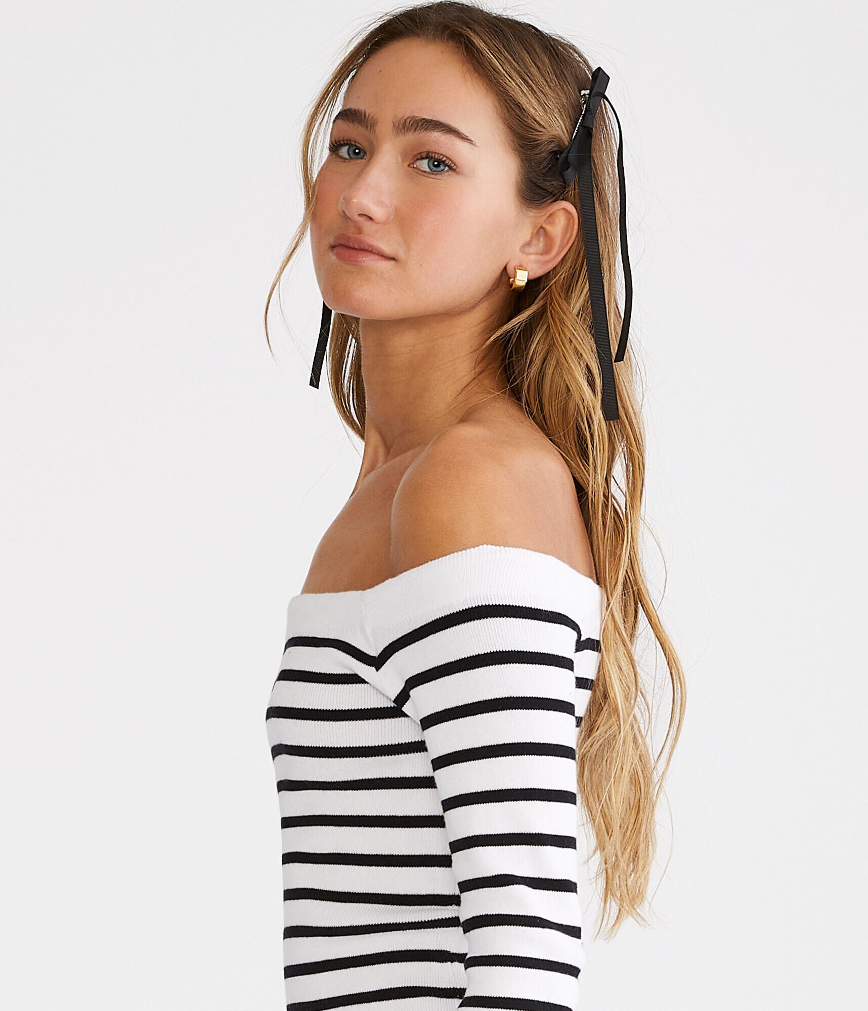 Striped Off-The-Shoulder Cropped Sweater