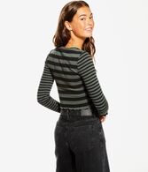 Long Sleeve Striped Shrunken Tee