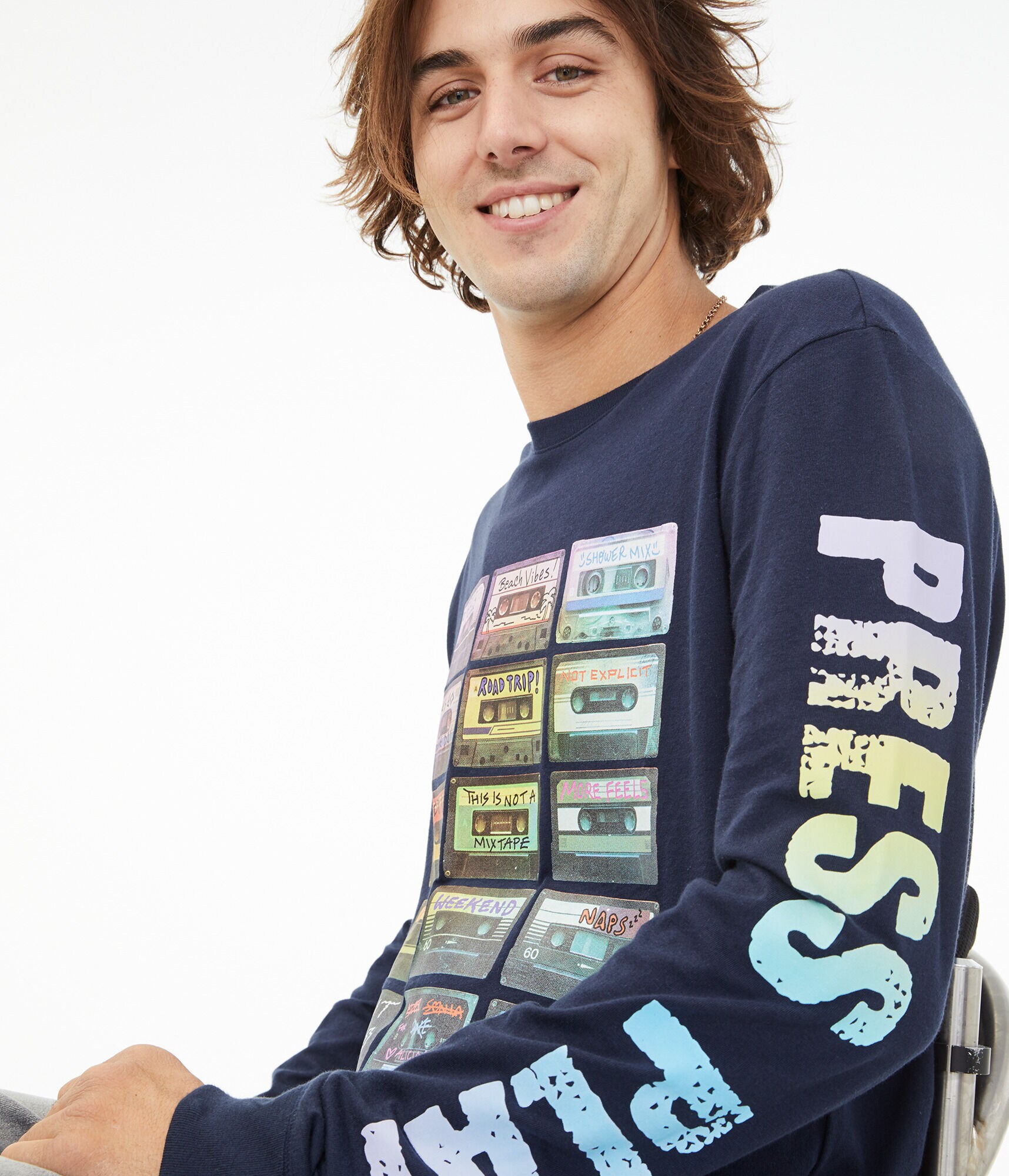 Long Sleeve Press Play Cassettes Graphic Tee