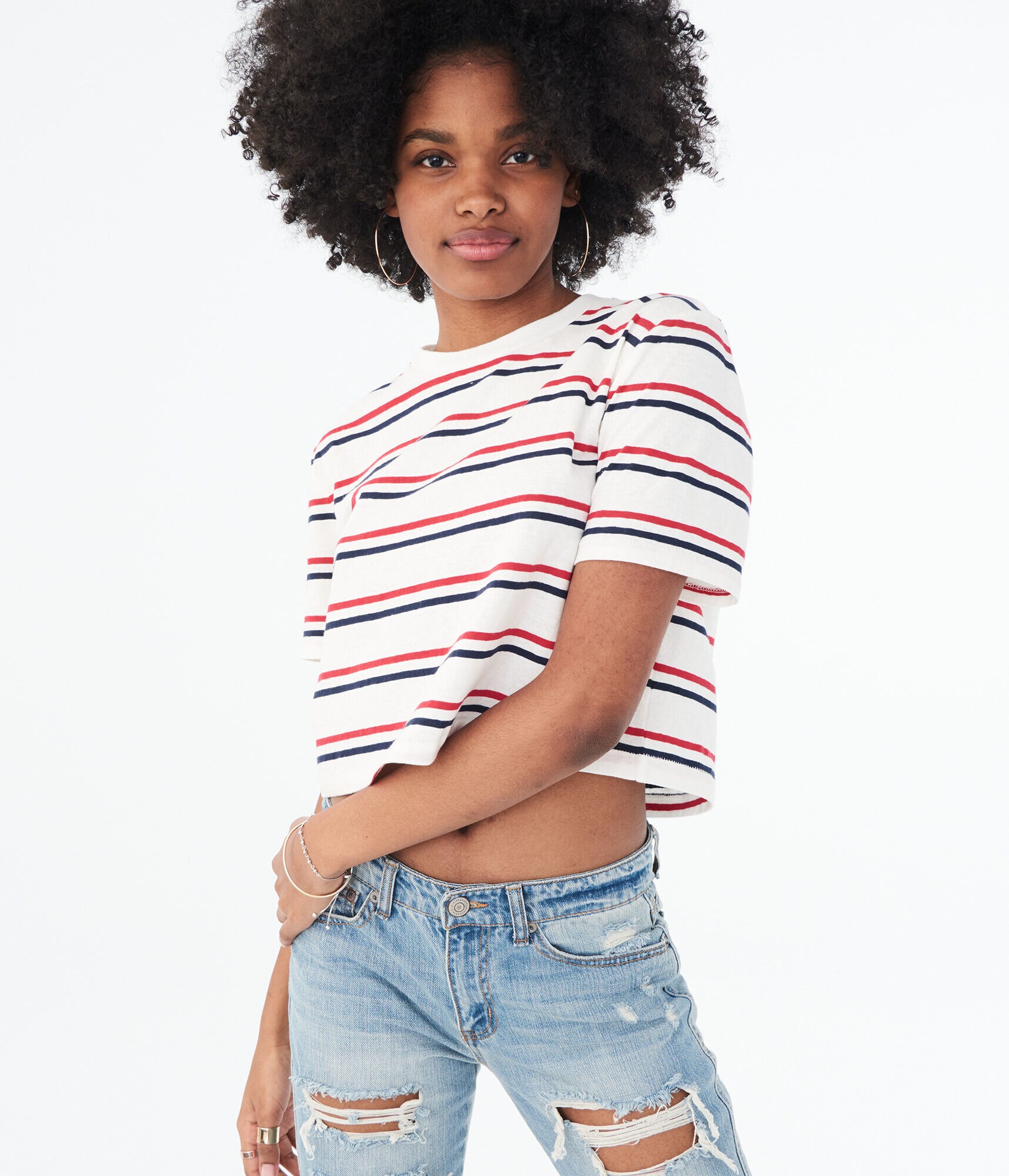 Striped 80s Boxy Crop Tee