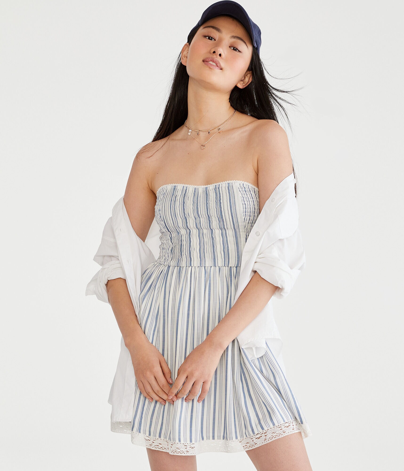 Vertical Stripe Strapless Fit &amp; Flare Dress