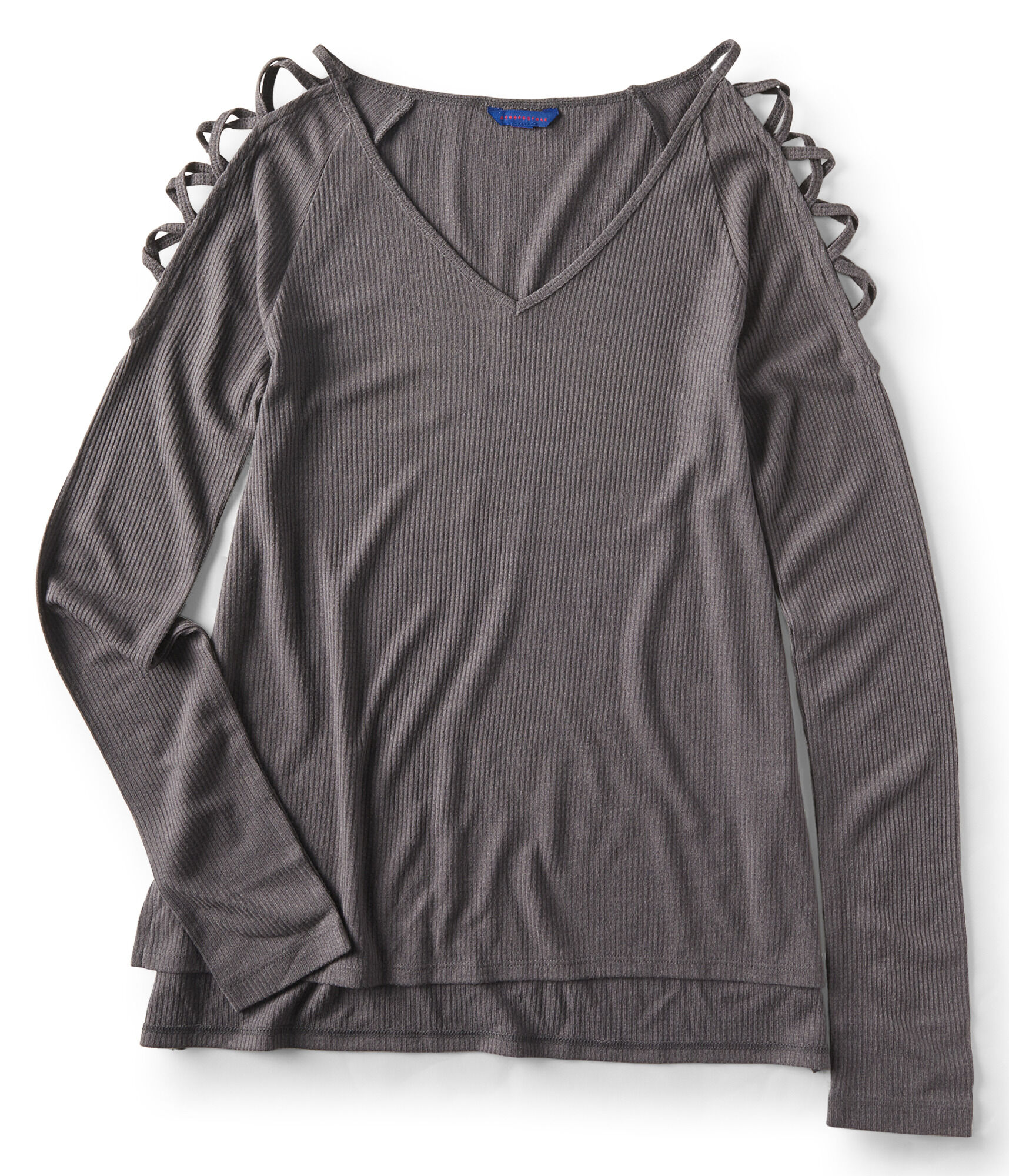 Long Sleeve Strappy Shoulder V-Neck Top