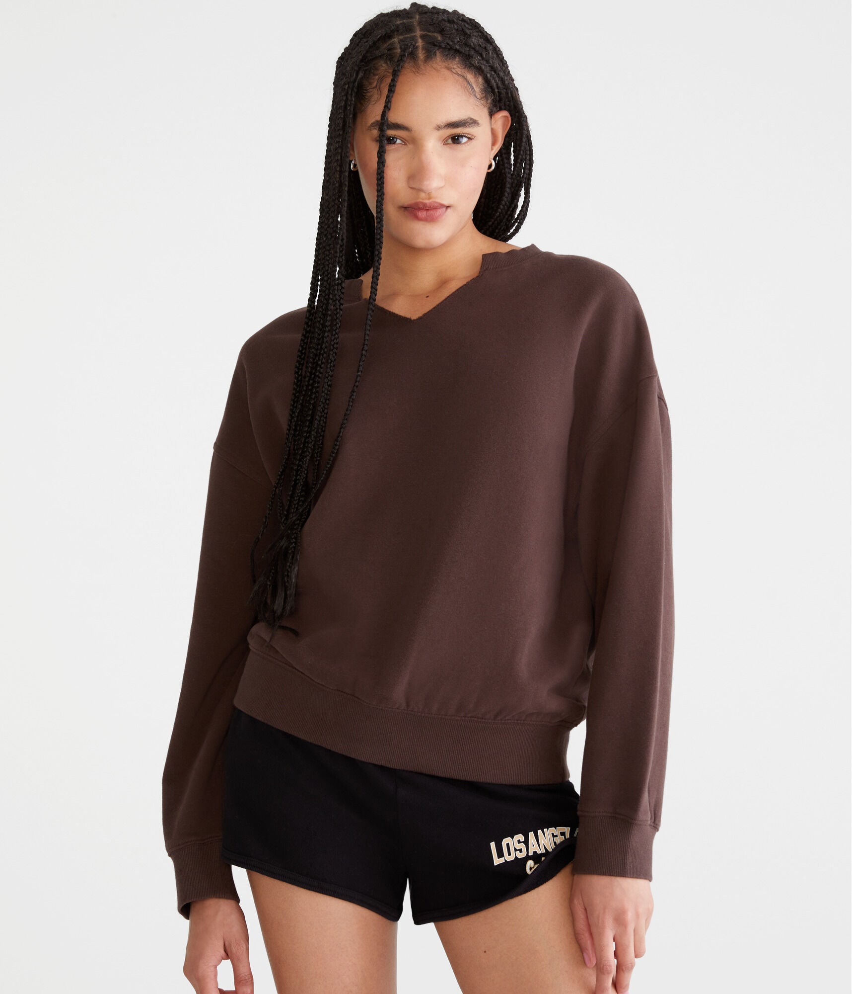 Solid Notch-Neck Sweatshirt