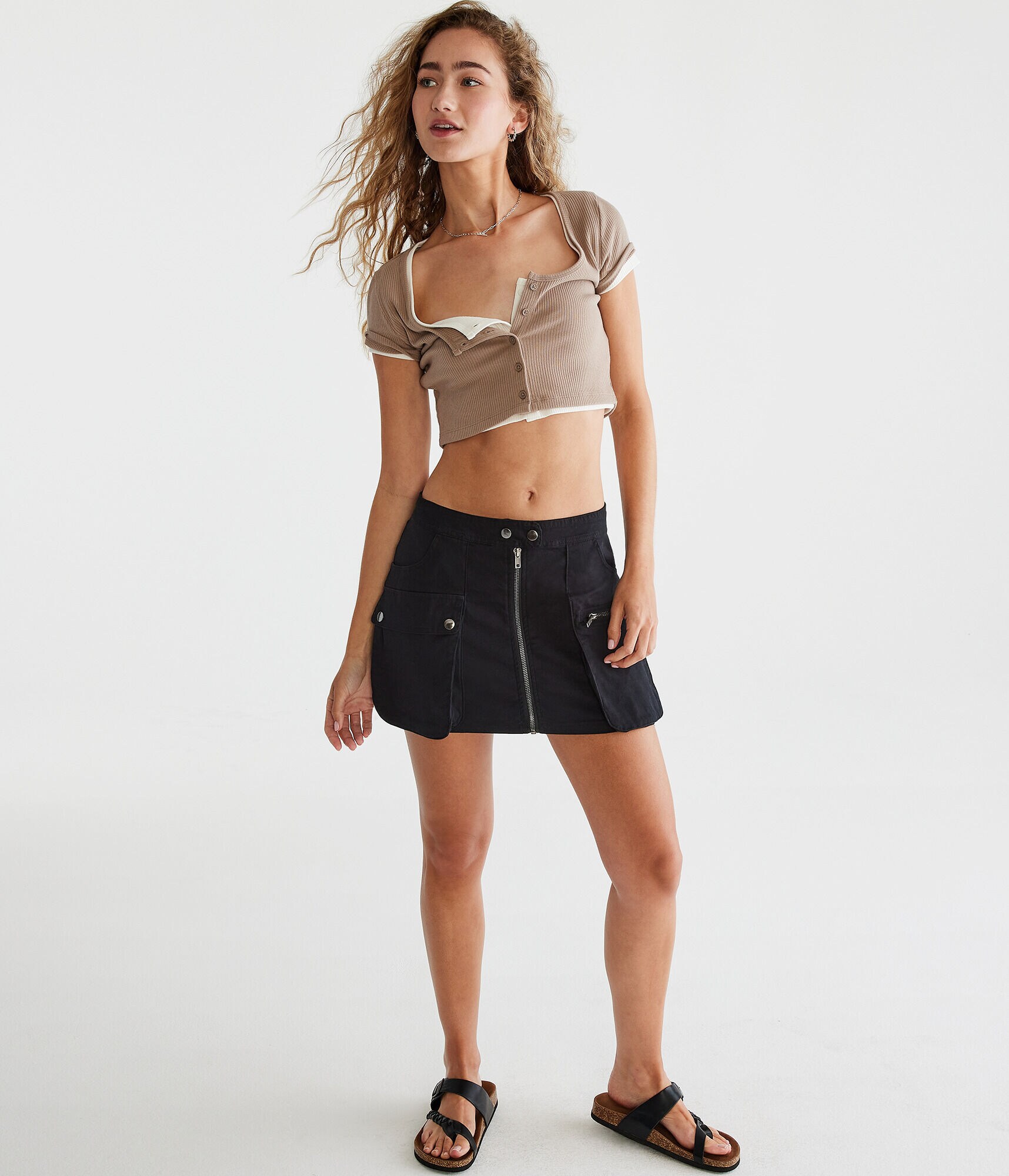 Ripstop Zip-Front Cargo Mini Skirt