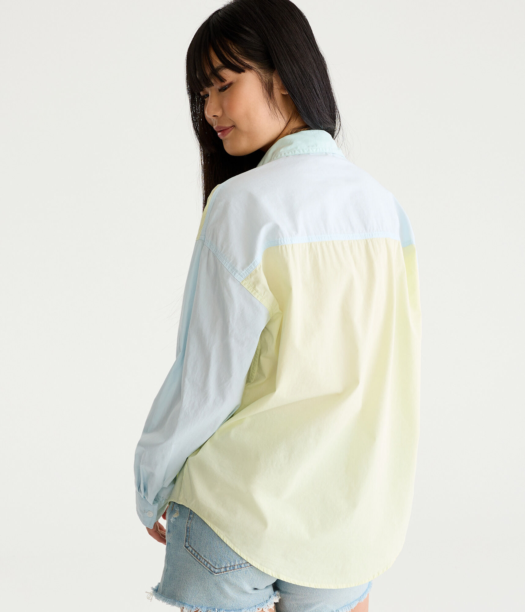 Long Sleeve Colorblocked Oversized Button-Down Shirt
