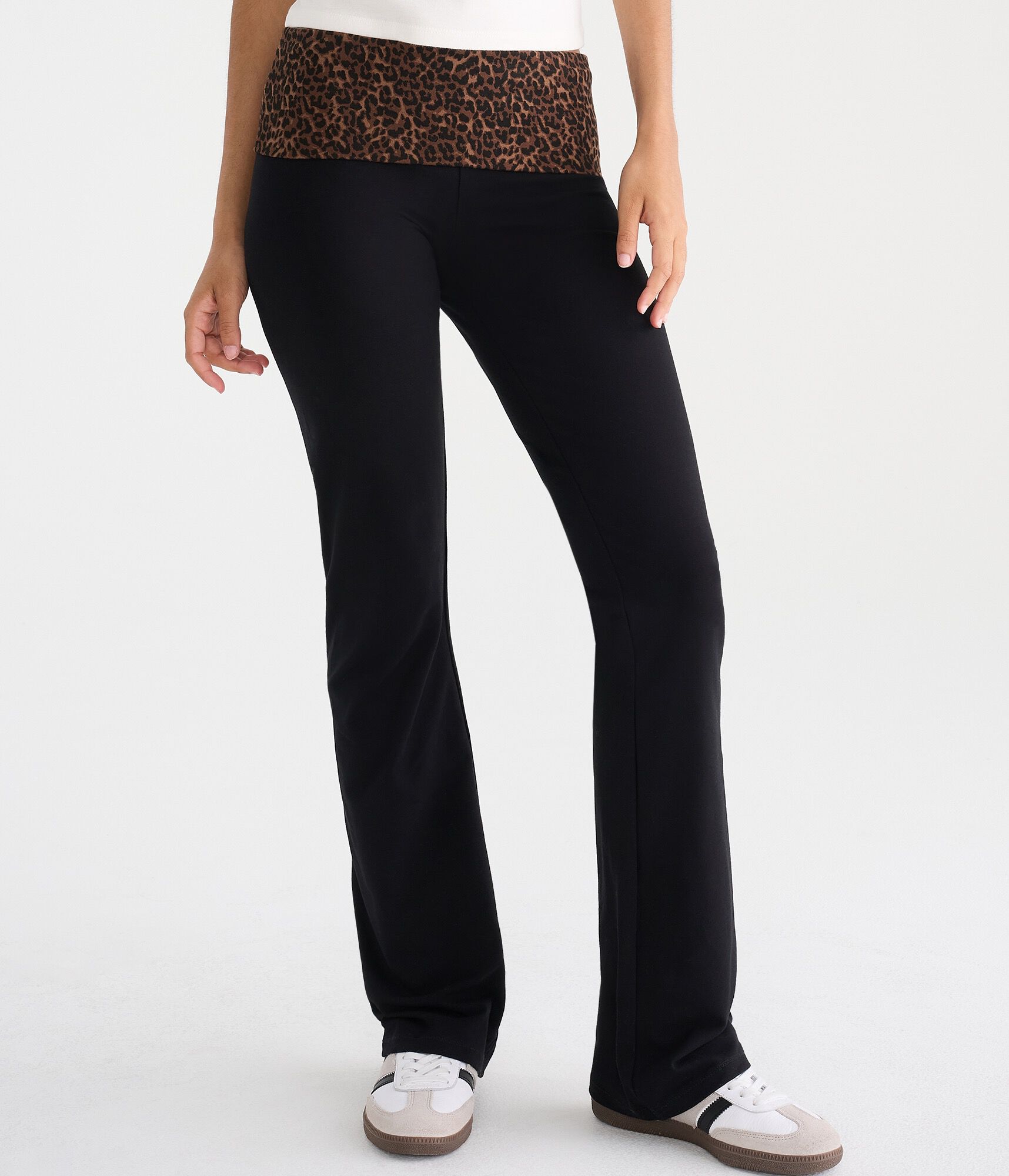 D&eacute;j&agrave; For Aero Leopard Print Low-Rise Fold-Over Flare Pants