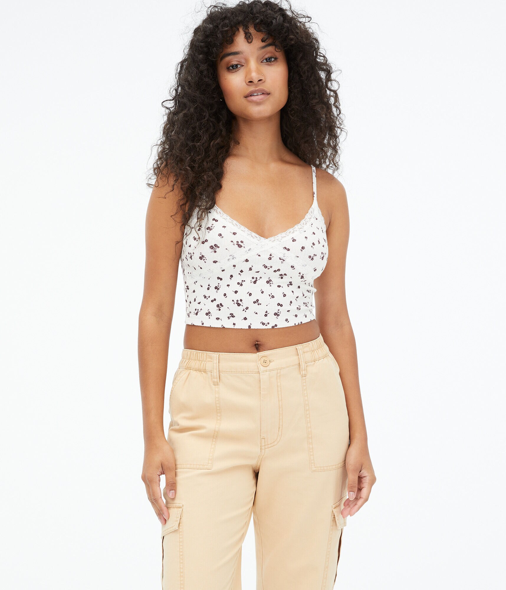 Floral Crisscross Lace V-Neck Cropped Cami
