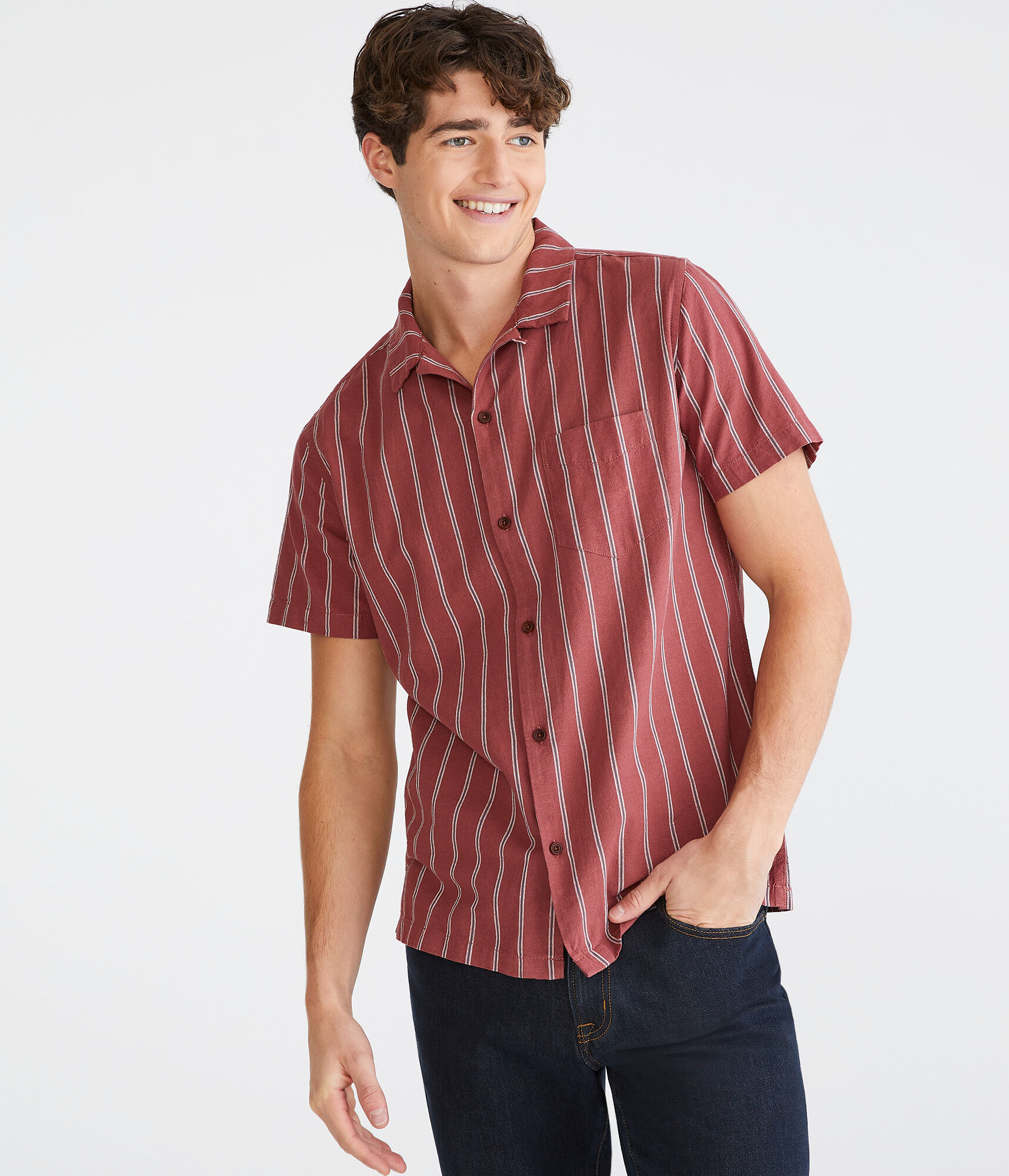 Vertical Stripe Hemp Oxford Shirt
