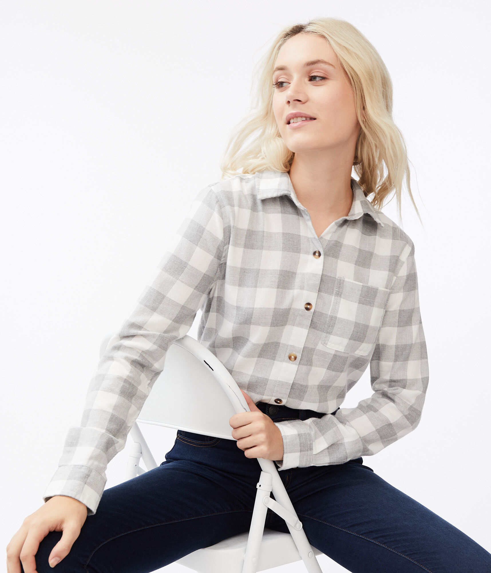 Long Sleeve Plaid Button-Down Shirt