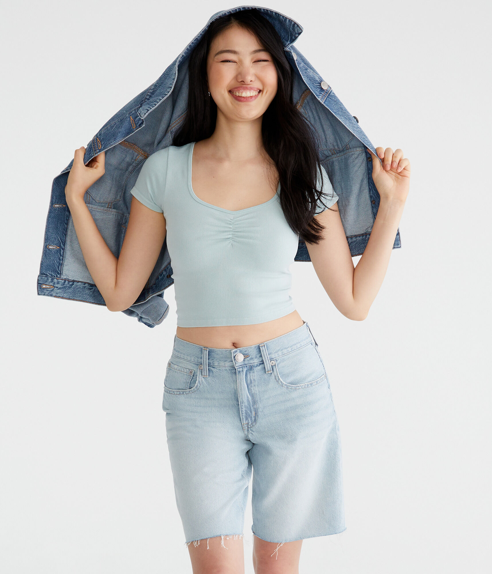 Buttery Soft Washed Cropped Cinch-Front Tee