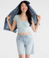 Buttery Soft Washed Cropped Cinch-Front Tee