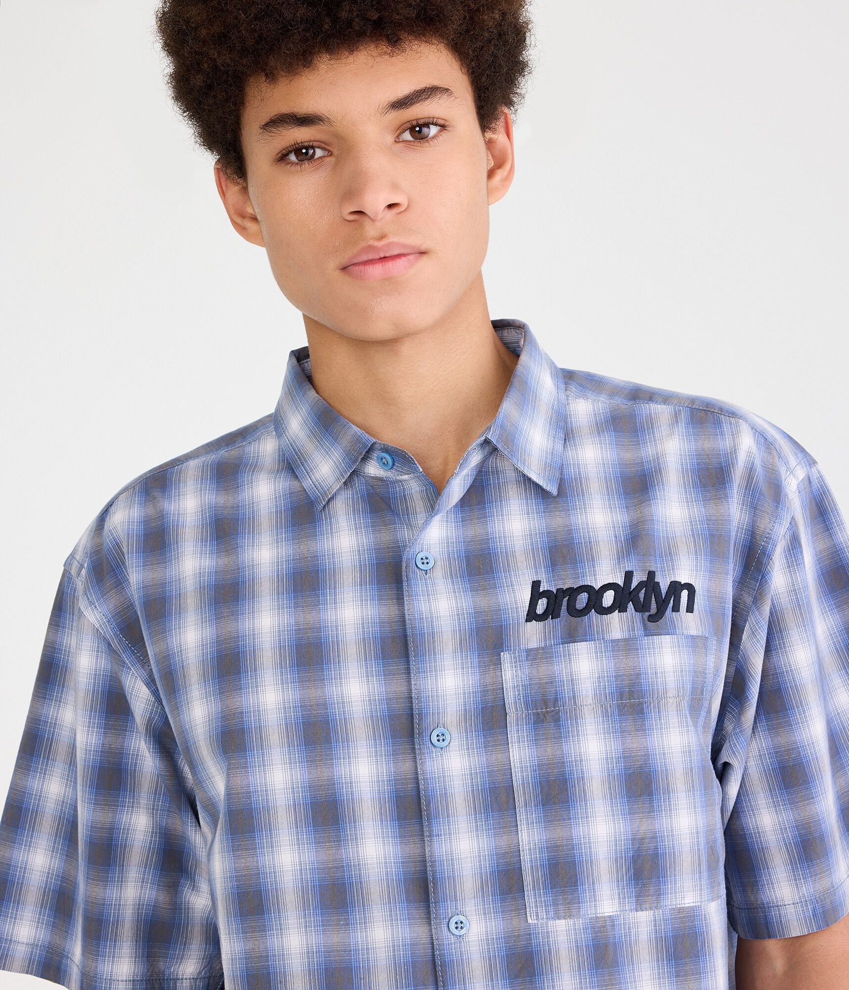 Brooklyn Microplaid Boxy Shirt