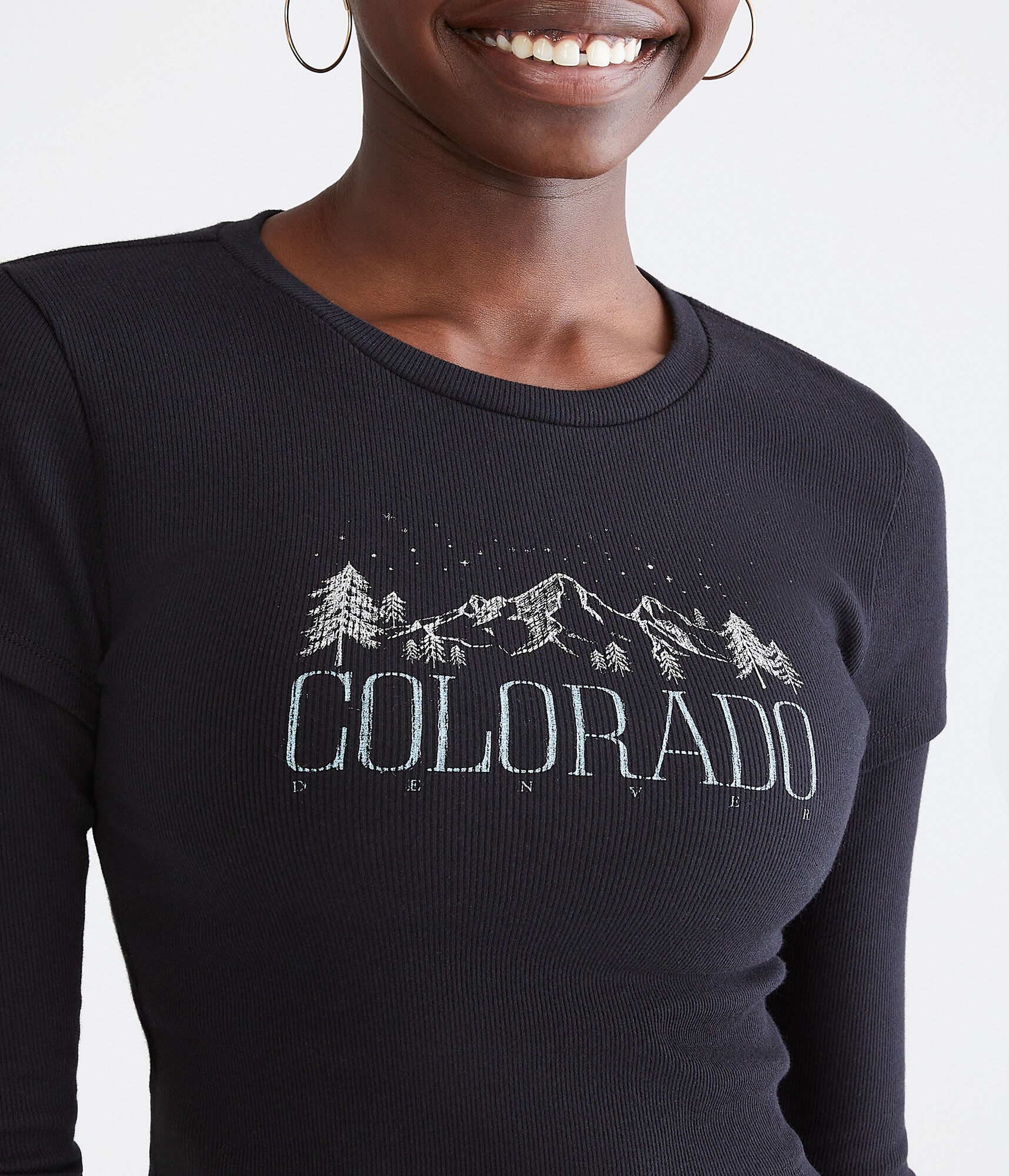 Long Sleeve Seriously Soft Denver Colorado Cropped Graphic 2Fer Tee