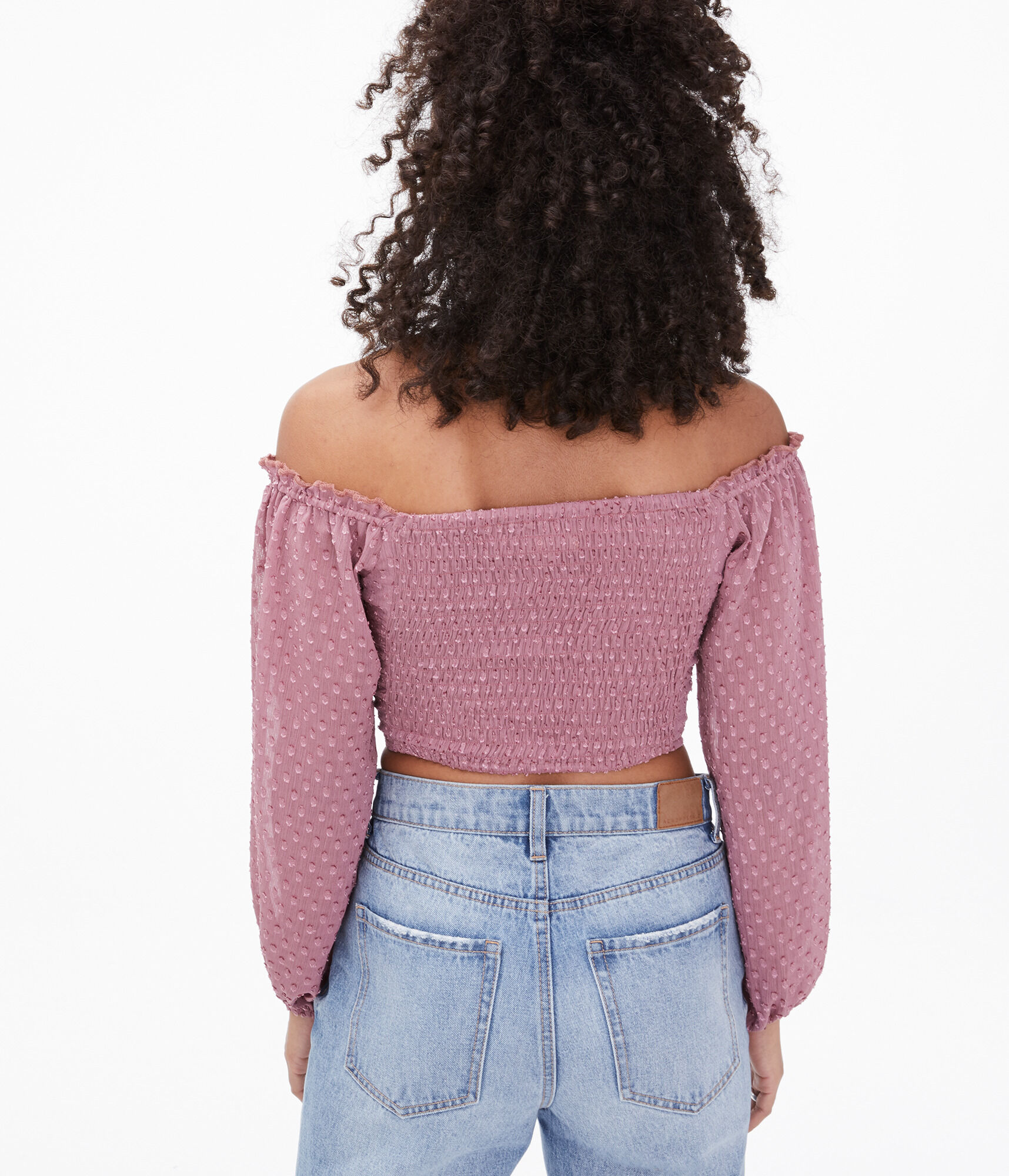 Dotted Lace-Up Off-The-Shoulder Crop Top