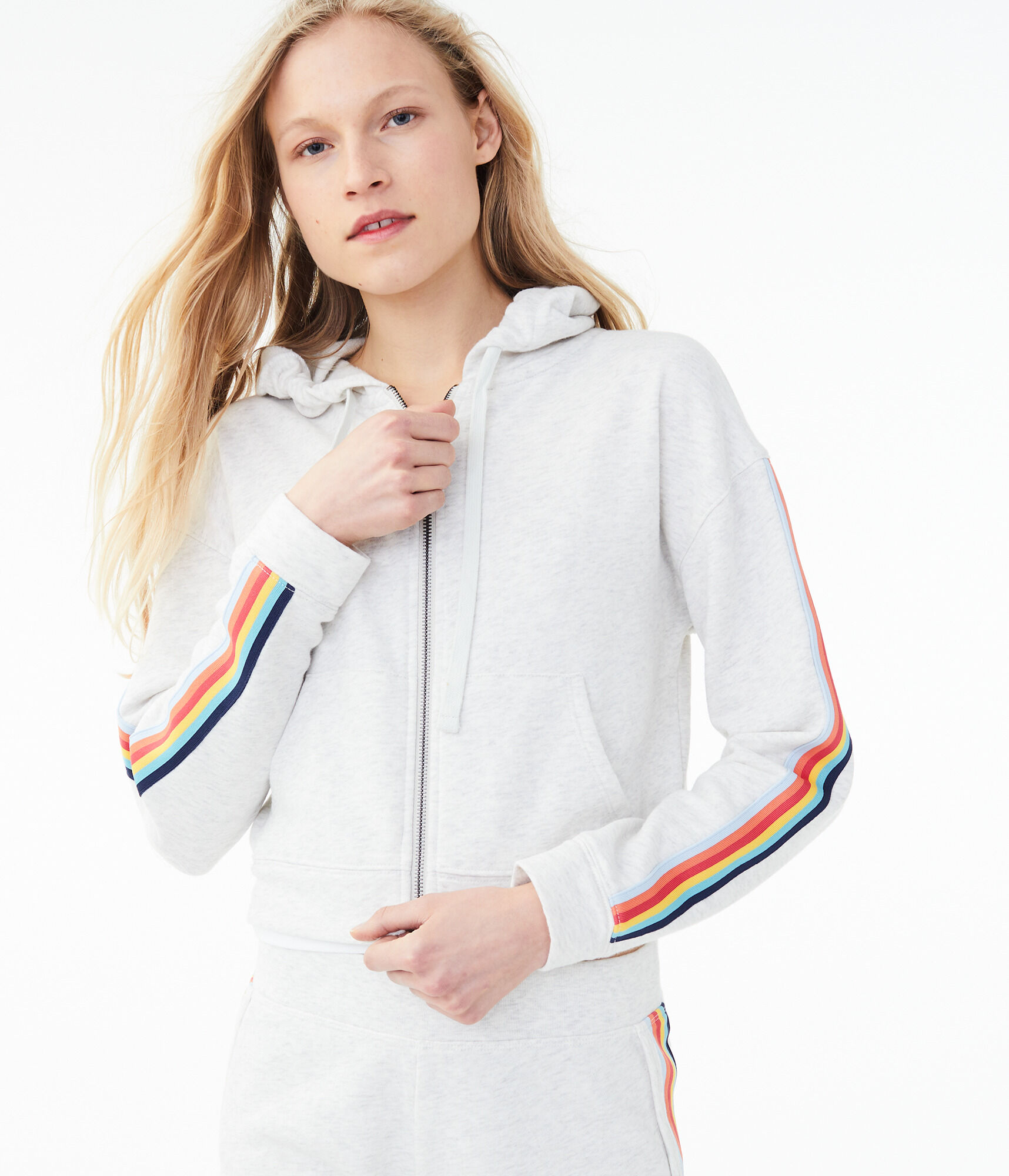 Rainbow striped zip up hoodie Outlet