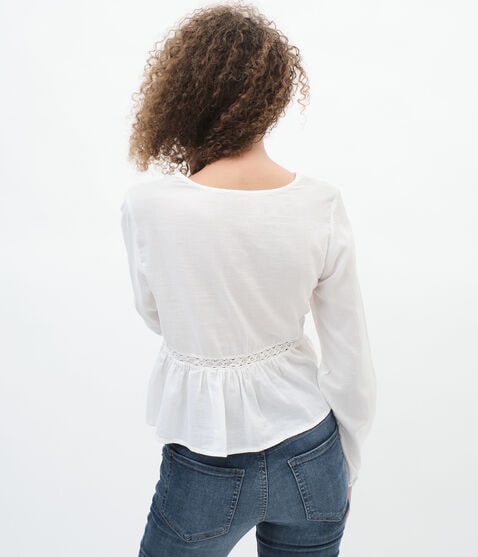 Long Sleeve Embroidered V-Neck Babydoll Top Long Sleeve Embroidered V-Neck Babydoll Top